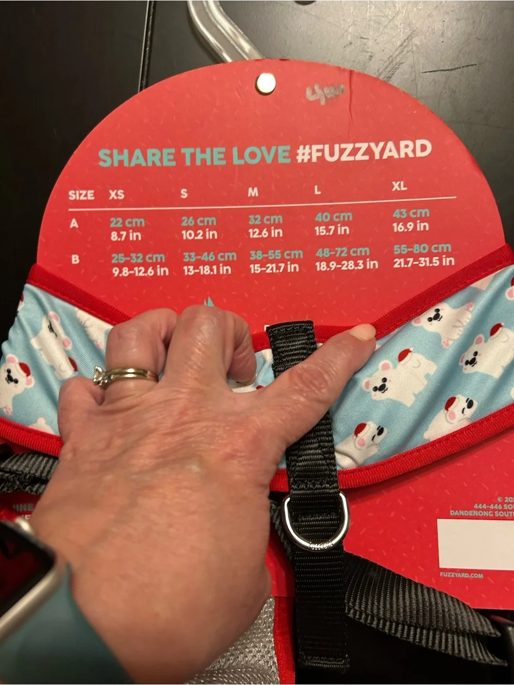 NWT FuzzYard XL Blue & Red Dog Harness - Cute Holiday Pomeranian Print